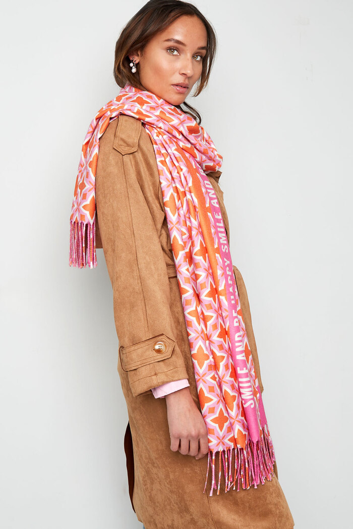 Sjaal met vrolijke print en tekst - oranje-roze Afbeelding3